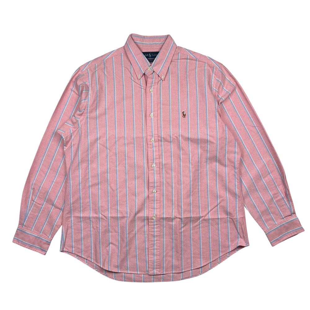 Ralph Lauren Custom Fit Oxford Shirt Pink Blue Stripe Pony